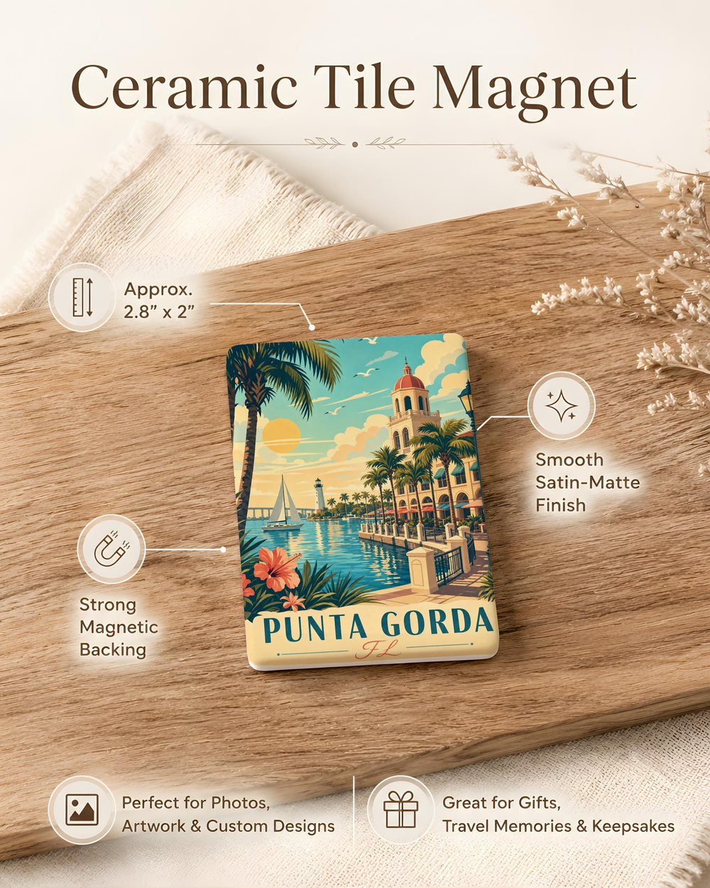 Punta Gorda FL Fridge Magnet, Punta Gorda Florida Souvenir Magnet, Coastal Gulf Coast Travel Gift, Vacation Keepsake Magnet