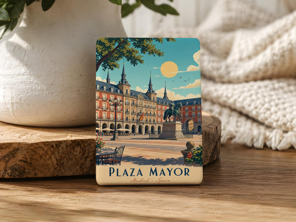 Plaza Mayor Fridge Magnet, Madrid Spain Landmark Souvenir, Historic City Square Travel Keepsake Magnet