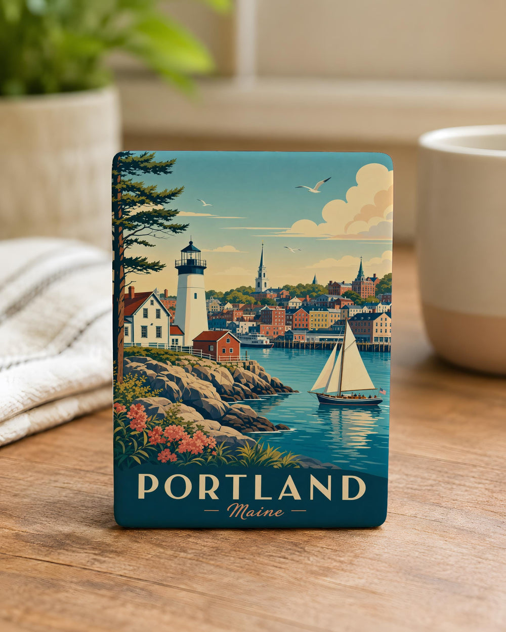 Portland Maine Fridge Magnet, Portland ME Souvenir Magnet, Maine Vacation Travel Gift, Coastal New England Keepsake Magnet