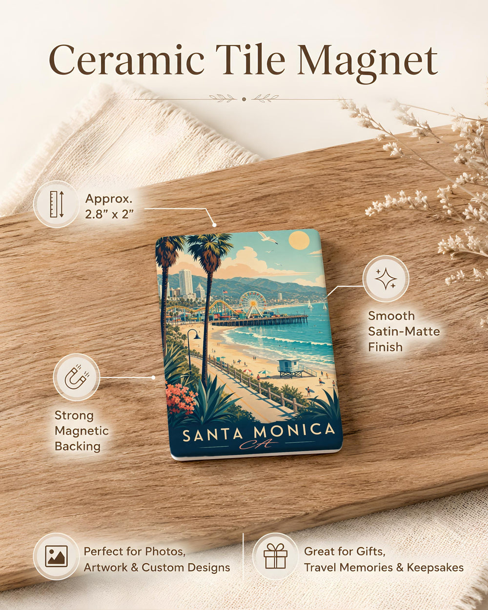 Santa Monica CA Fridge Magnet, Santa Monica California Souvenir Magnet, Beach Town Travel Keepsake, West Coast Gift
