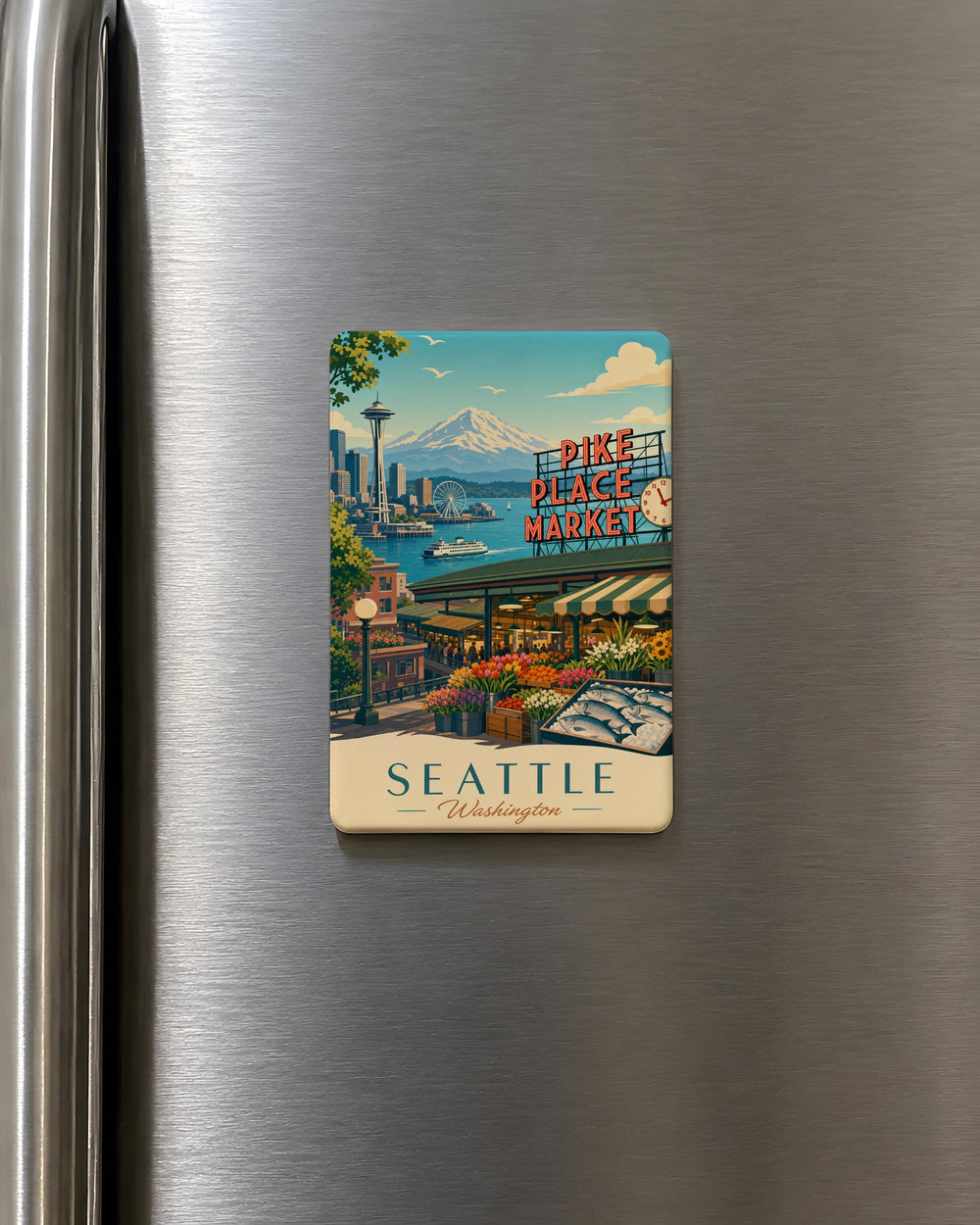 Pike Place Market Fridge Magnet, Seattle Public Market Souvenir, Washington Landmark Kitchen Magnet Gift
