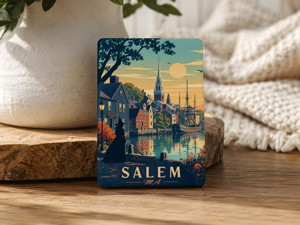Salem MA Fridge Magnet, Salem Massachusetts Souvenir Magnet, Witch City Travel Gift, Historic Salem Landmark Keepsake Magnet