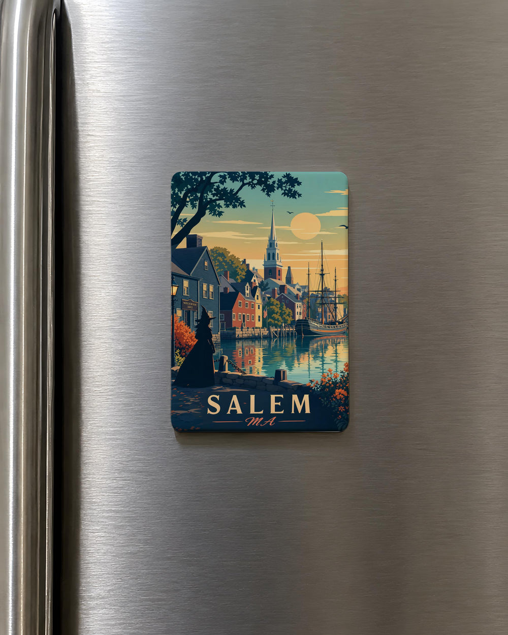 Salem MA Fridge Magnet, Salem Massachusetts Souvenir Magnet, Witch City Travel Gift, Historic Salem Landmark Keepsake Magnet