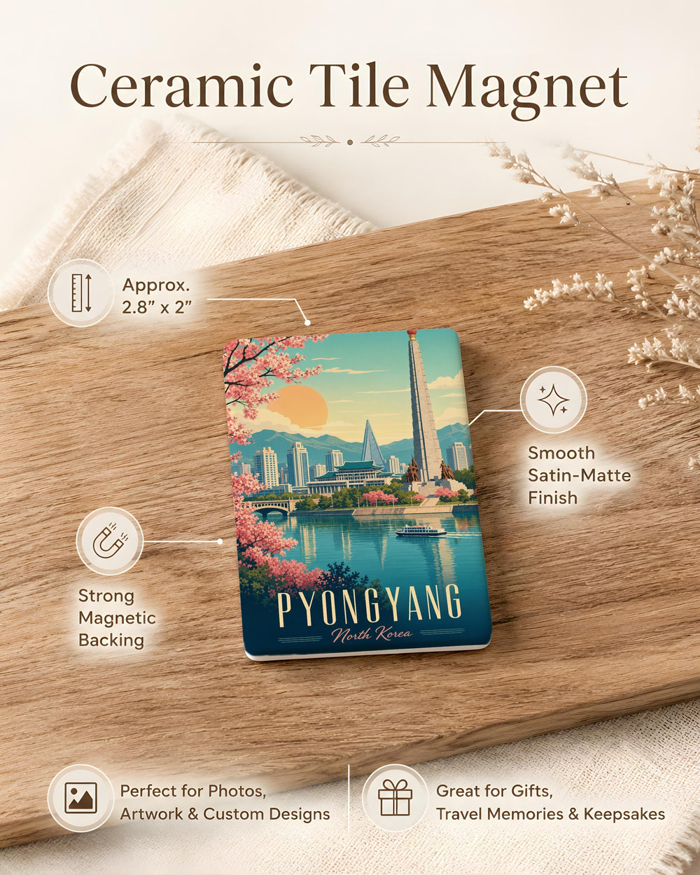 Pyongyang North Korea Fridge Magnet, Pyongyang Souvenir Magnet, North Korea Travel Magnet, Pyongyang Landmark Magnet