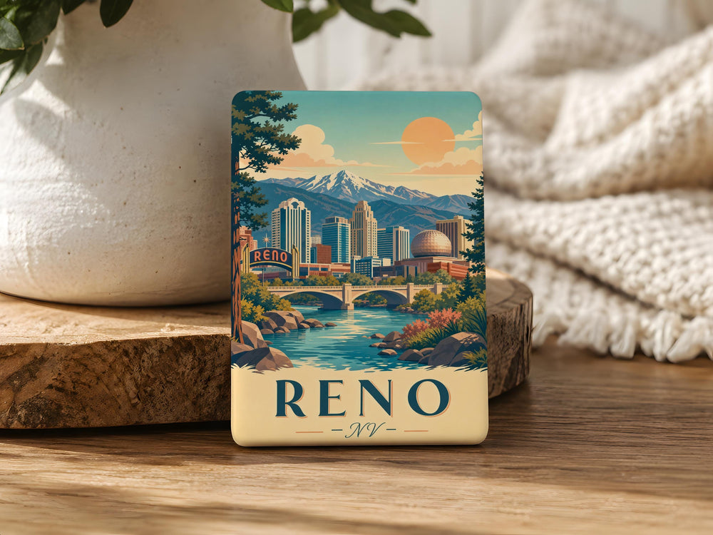 Reno Nevada Fridge Magnet, Reno NV Souvenir Magnet, Reno Skyline Landmark Travel Gift, Nevada Vacation Keepsake Magnet