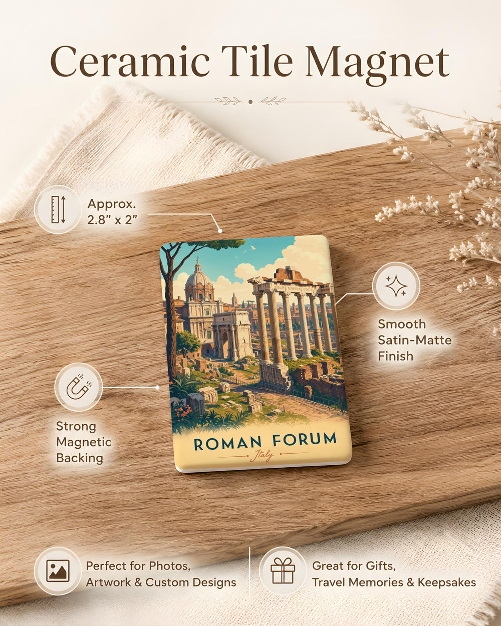 Roman Forum Fridge Magnet, Ancient Rome Ruins Souvenir, Italy Travel Landmark Magnet, Classical Architecture Gift