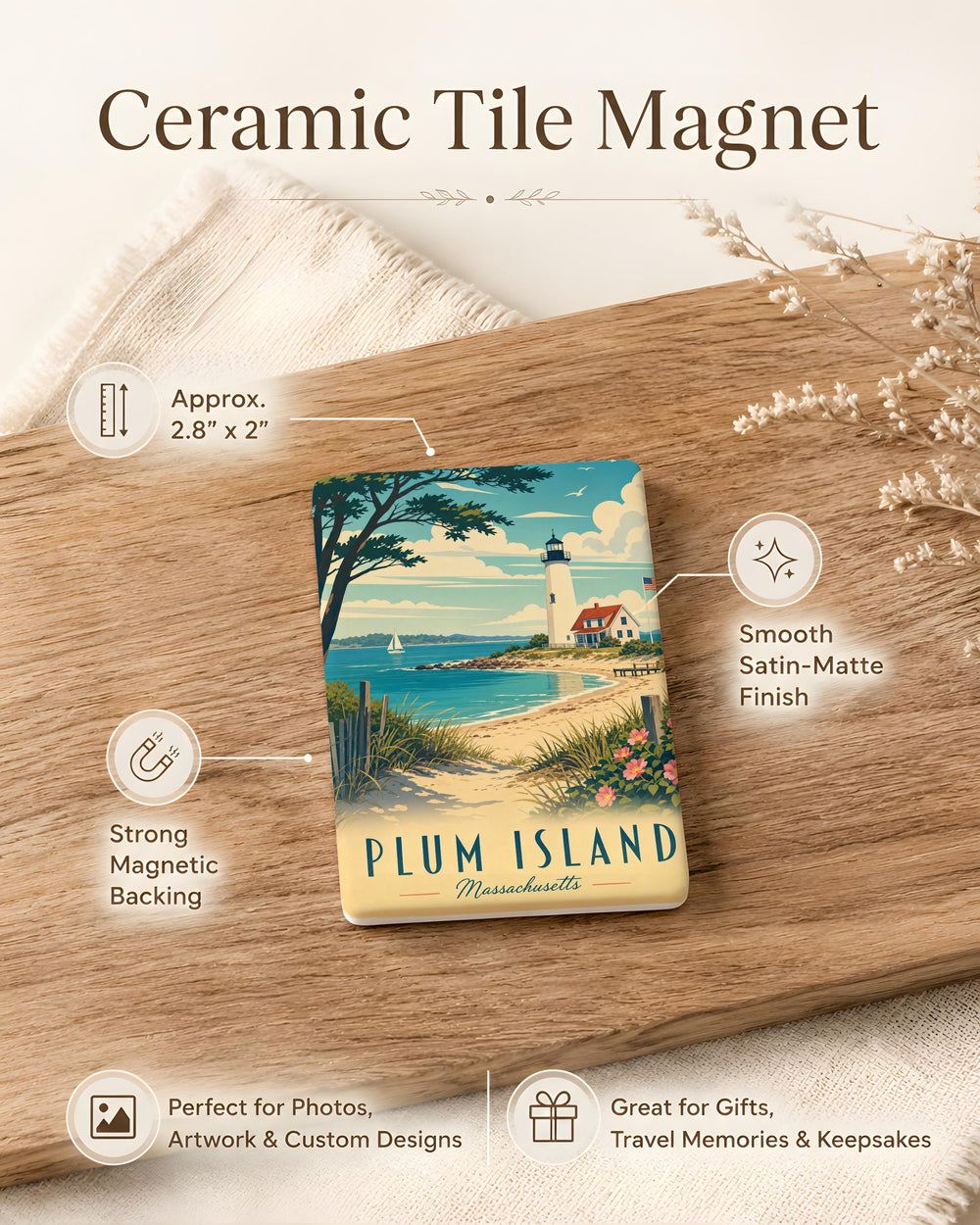 Plum Island Fridge Magnet, Massachusetts Beach & Coastal Island Souvenir Magnet, New England Vacation Keepsake Gift
