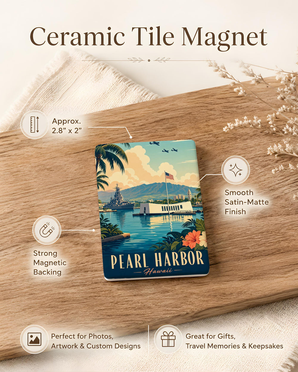 Pearl Harbor Fridge Magnet, Hawaii Naval Base Memorial Souvenir, WWII History Gift, USS Arizona Tribute Magnet
