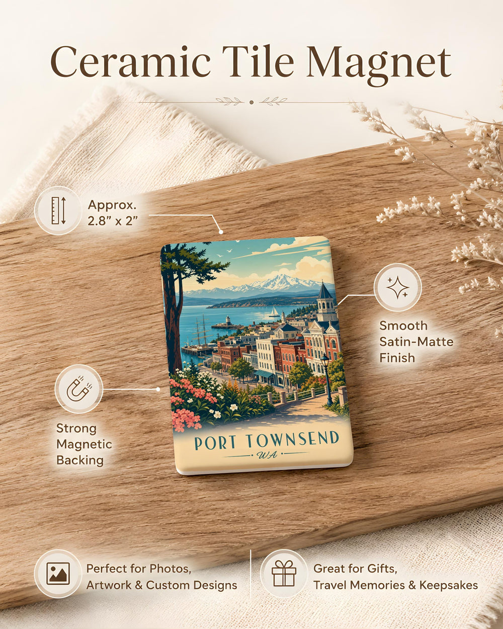 Port Townsend Washington Fridge Magnet, Port Townsend WA Souvenir Magnet, Olympic Peninsula Travel Gift, Pacific Northwest Keepsake