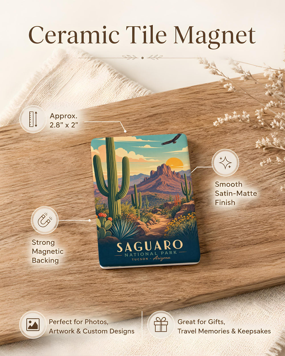 Saguaro National Park Fridge Magnet, Arizona Desert Cactus Souvenir Magnet, Tucson Travel Keepsake Kitchen Magnet