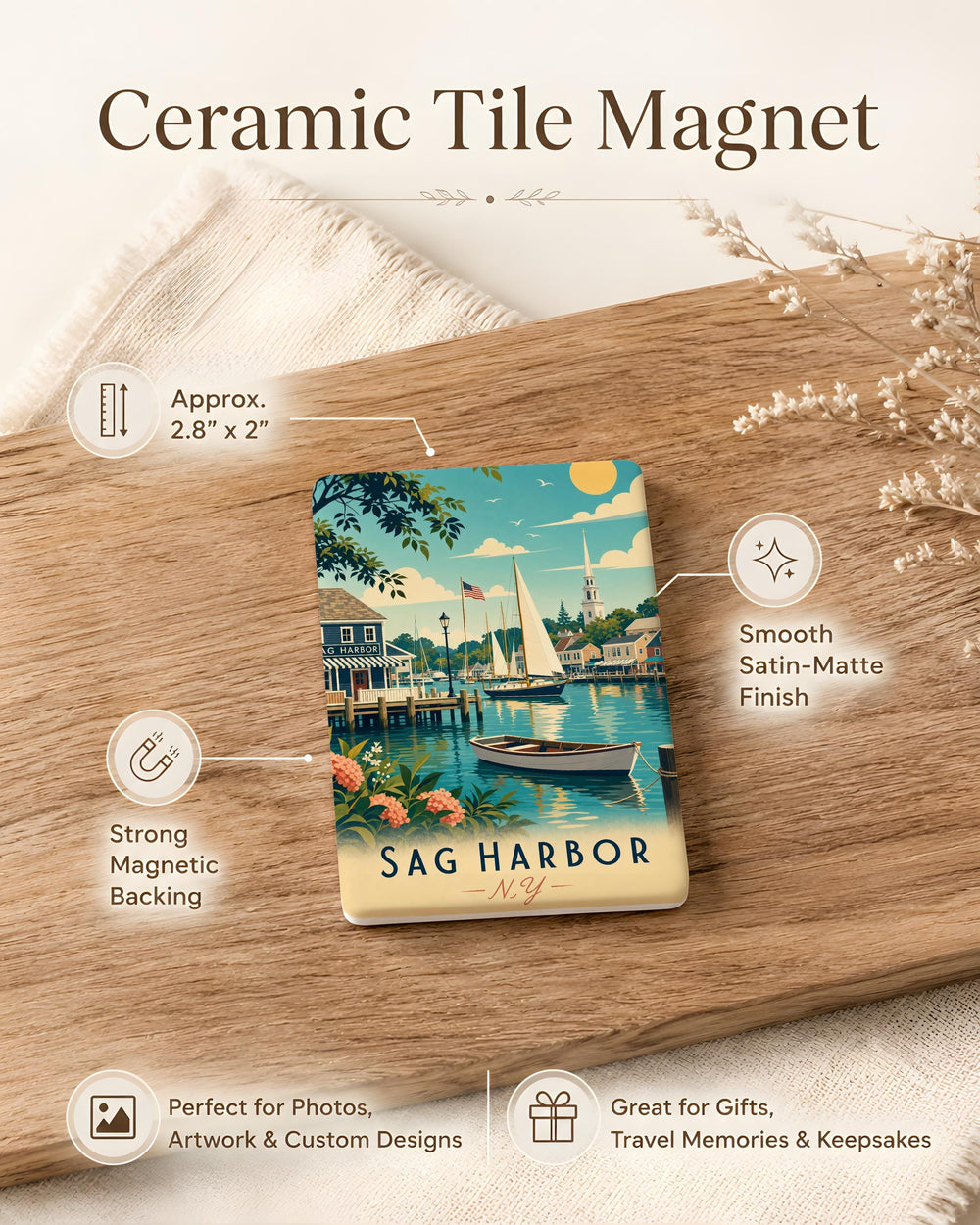 Sag Harbor NY Fridge Magnet, Sag Harbor New York Souvenir Magnet, Long Island Travel Gift, Coastal Town Keepsake Magnet