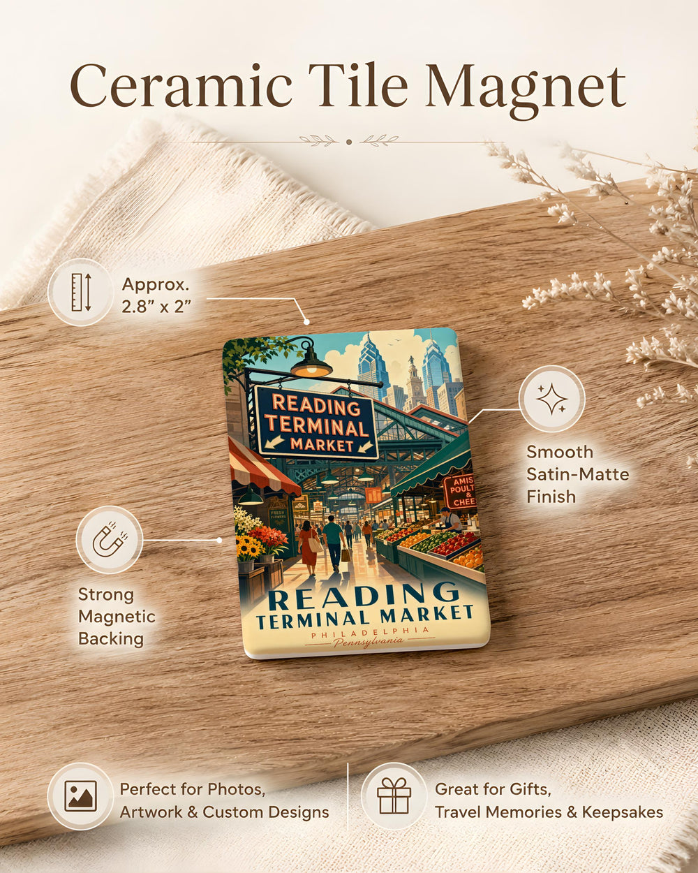 Reading Terminal Market Fridge Magnet, Philadelphia Pennsylvania Market Landmark Souvenir Magnet, Historic Food Hall Gift