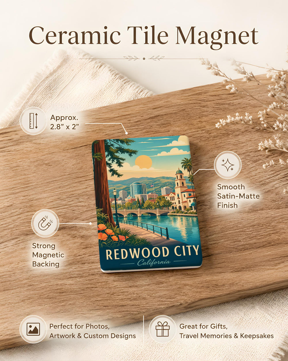 Redwood City CA Fridge Magnet, Redwood City California Souvenir Magnet, Bay Area Travel Keepsake Gift