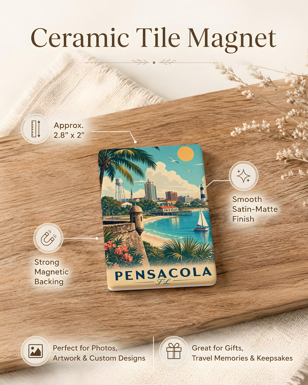Pensacola FL Fridge Magnet, Pensacola Florida Souvenir Magnet, Gulf Coast Travel Keepsake, Beach Vacation Gift, Coastal Decor Magnet