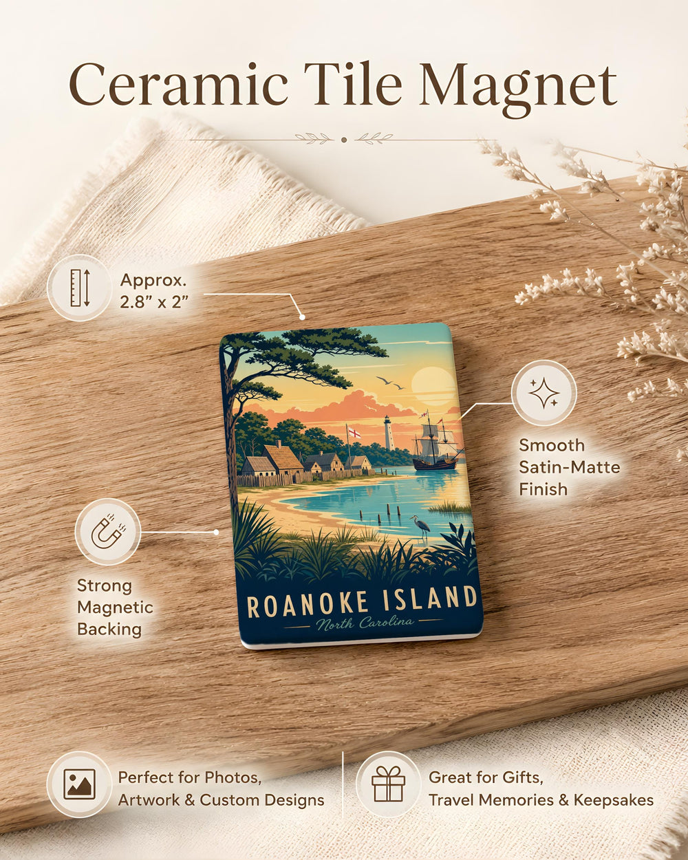 Roanoke Island Fridge Magnet, Outer Banks North Carolina Souvenir Magnet, Roanoke Island Travel Gift, Coastal Landmark Magnet