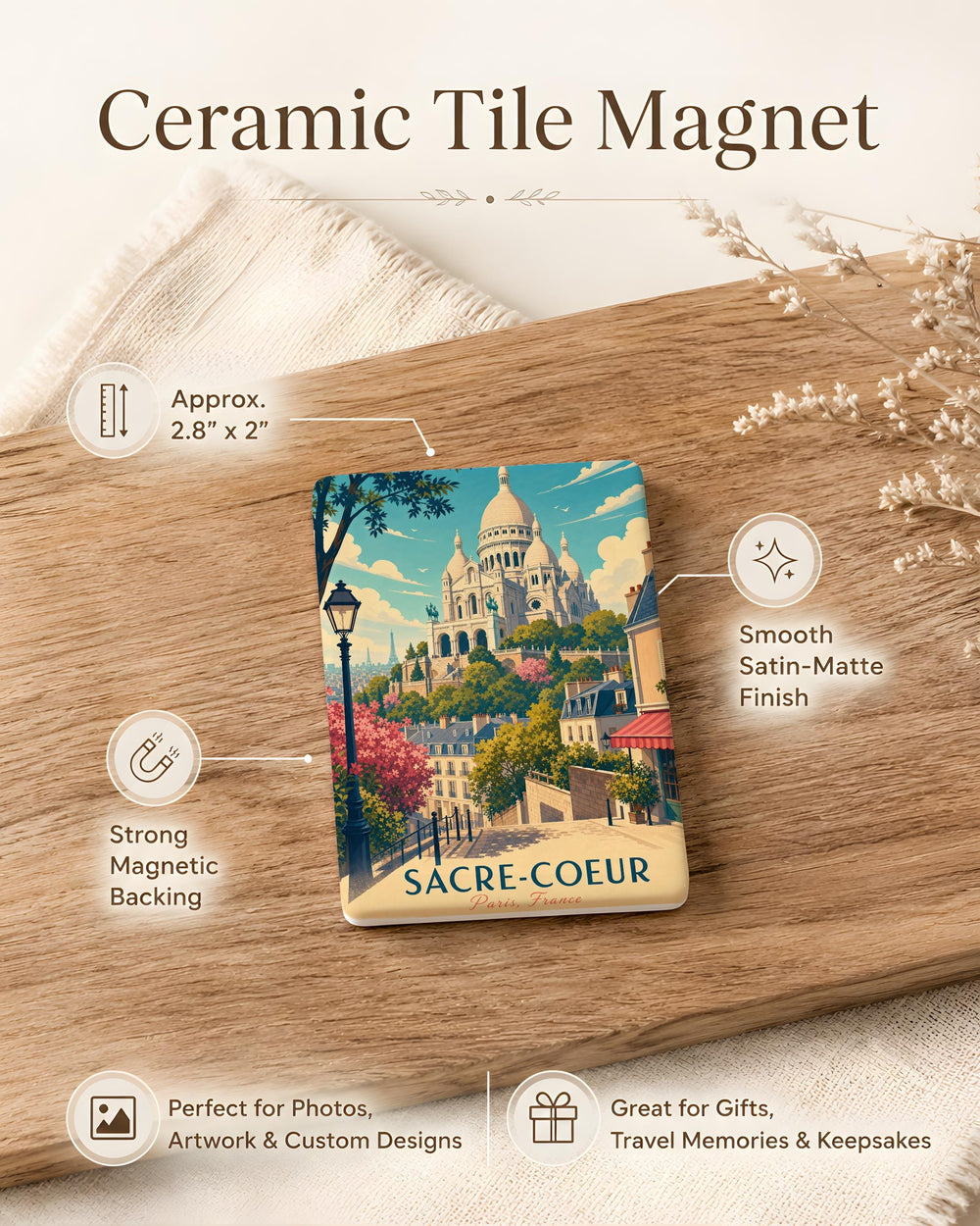 Sacre-Coeur Basilica Fridge Magnet, Paris Montmartre Landmark Souvenir Magnet, France Travel Keepsake Magnet