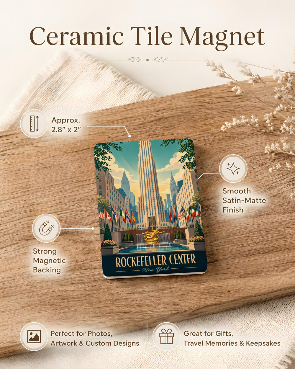 Rockefeller Center Fridge Magnet, New York City Landmark Souvenir, NYC Plaza Architecture Travel Gift, Manhattan Tourist Keepsake