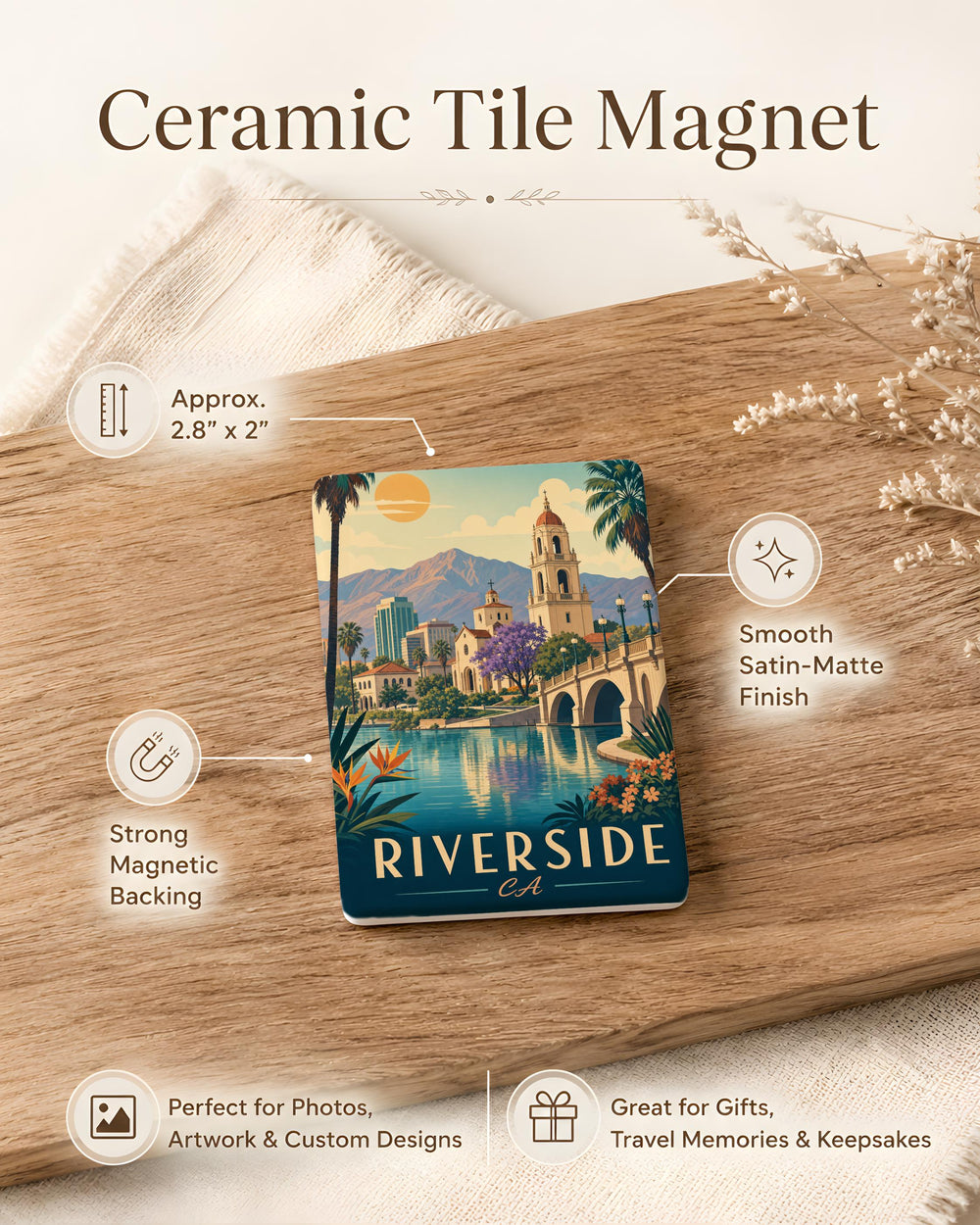 Riverside CA Fridge Magnet, Riverside California Souvenir Magnet, City Landmark Travel Keepsake Gift