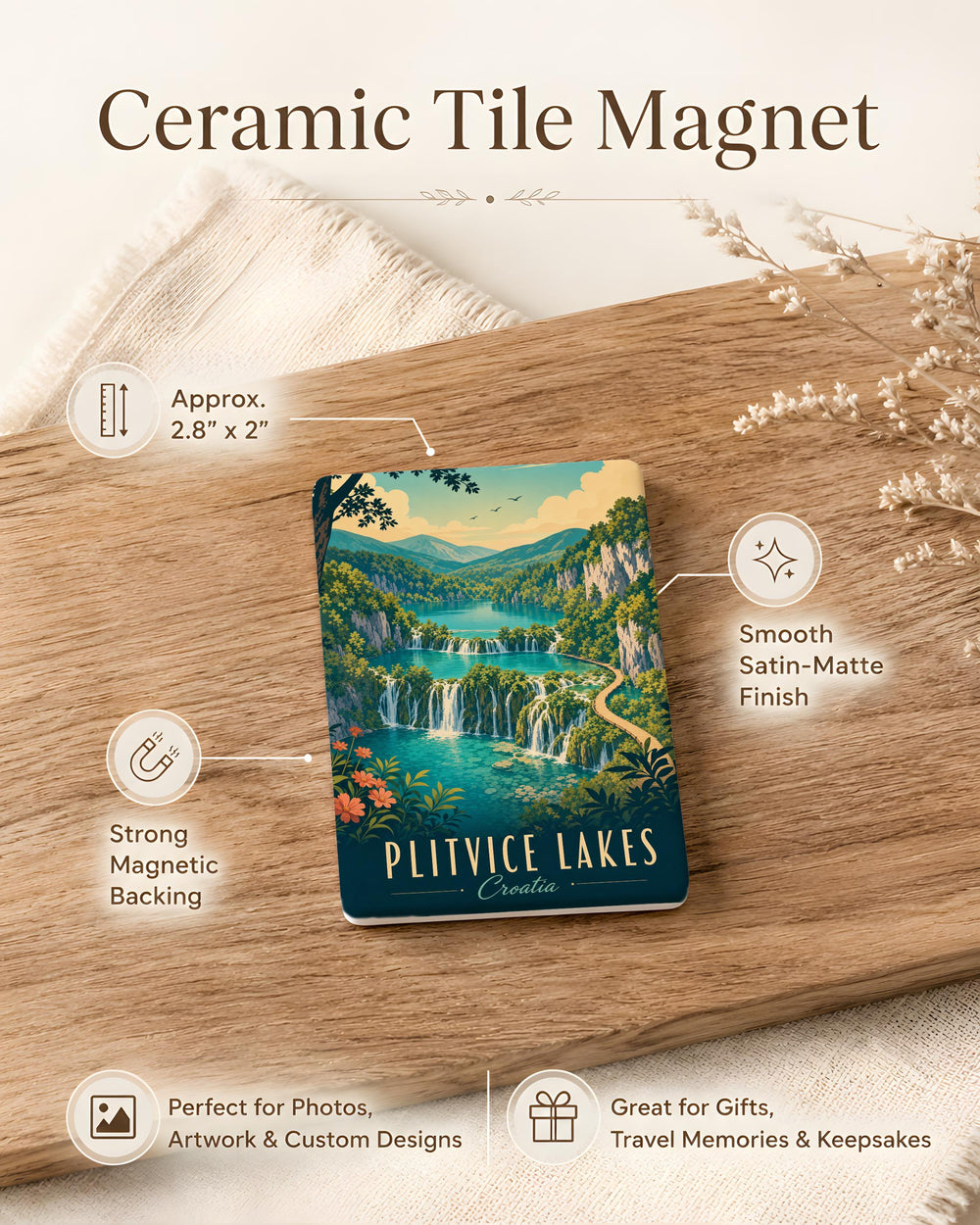 Plitvice Lakes Croatia Fridge Magnet, Plitvice Lakes National Park Souvenir Magnet, Croatia Travel Landmark Magnet