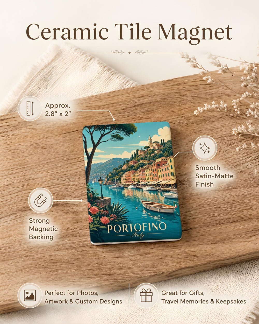 Portofino Italy Fridge Magnet, Portofino Harbor Travel Souvenir, Italian Riviera Coastal Town Keepsake Magnet
