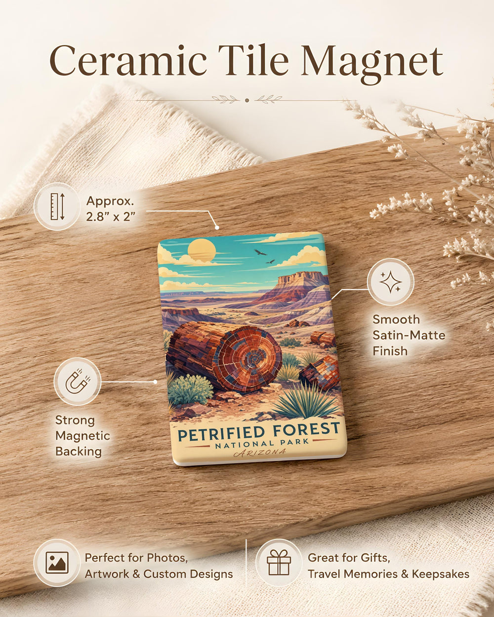 Petrified Forest National Park Fridge Magnet, Arizona Travel Souvenir, Painted Desert Landmark, Fossil Wood Keepsake Magnet