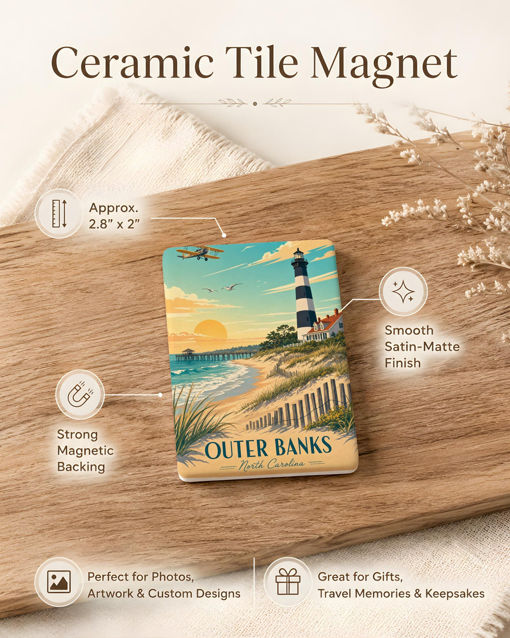 Outer Banks Fridge Magnet, OBX Coastal Beach Town Souvenir Magnet, North Carolina Outer Banks Keepsake Magnet