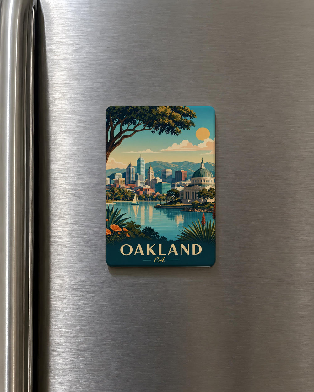 Oakland, California Fridge Magnet, Oakland CA Souvenir Magnet, Bay Area Travel Gift, Oakland Skyline Landmark Magnet