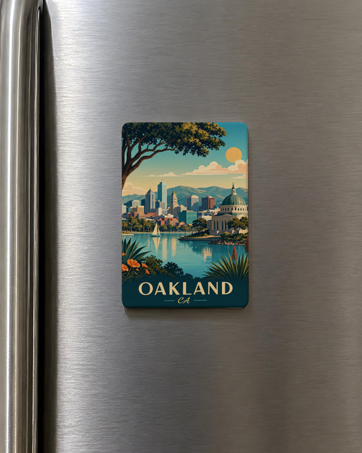 Oakland, California Fridge Magnet, Oakland CA Souvenir Magnet, Bay Area Travel Gift, Oakland Skyline Landmark Magnet