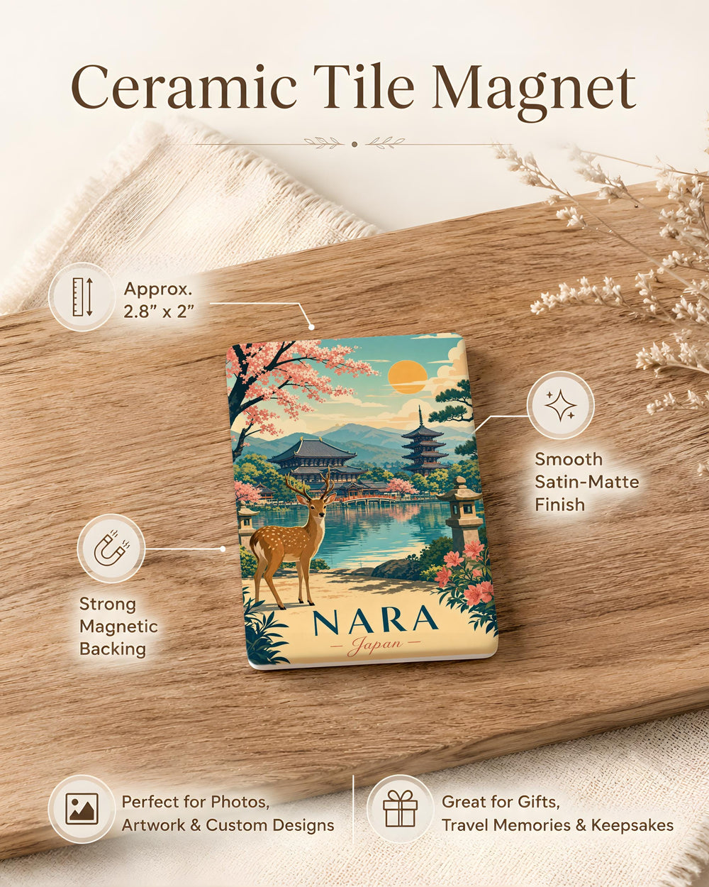 Nara Japan Fridge Magnet, Nara Park Deer Souvenir Magnet, Japan Travel Keepsake Refrigerator Magnet