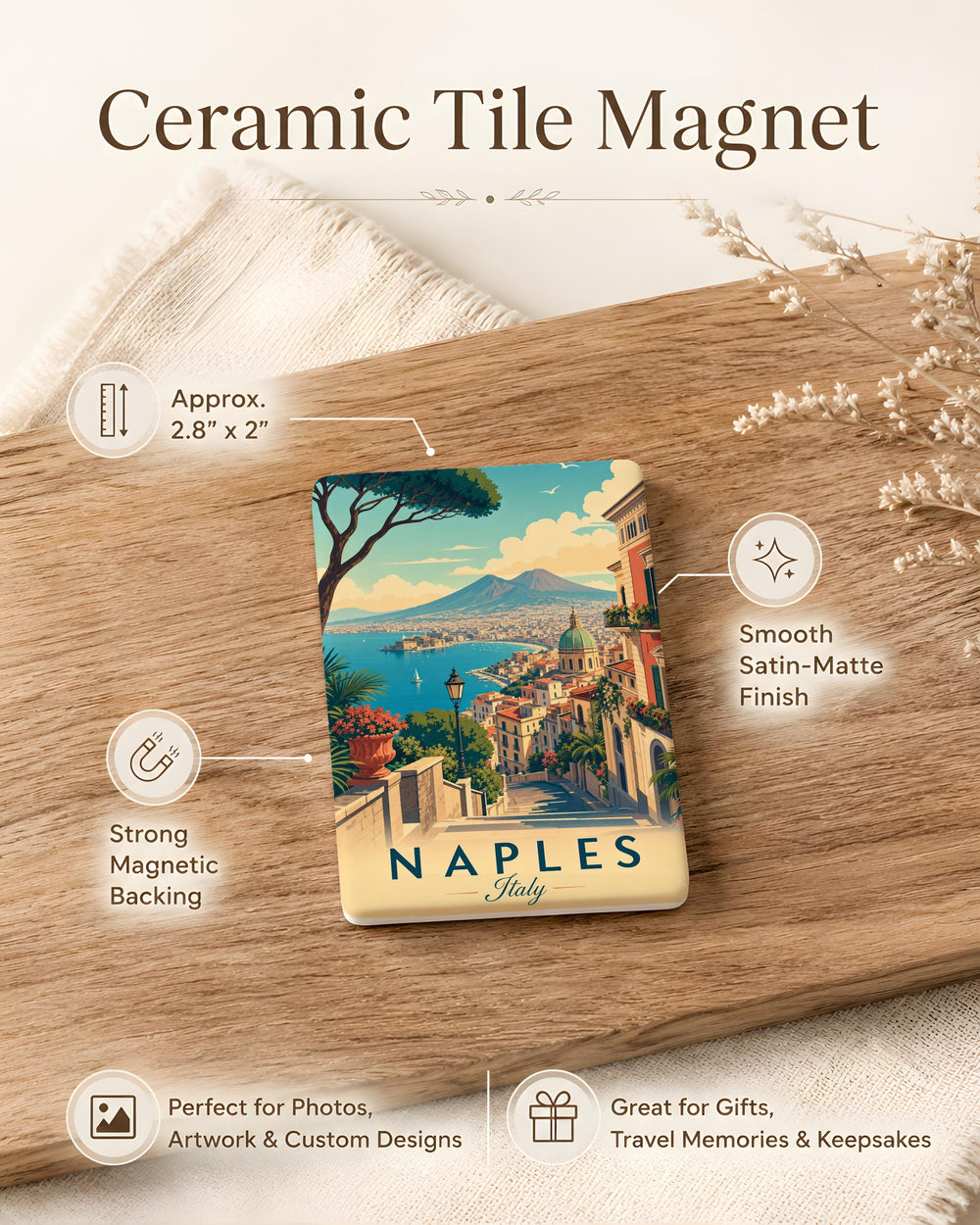 Naples Italy Fridge Magnet, Naples Souvenir Magnet, Italy Travel Keepsake, Napoli Landmark Refrigerator Magnet, Vacation Gift