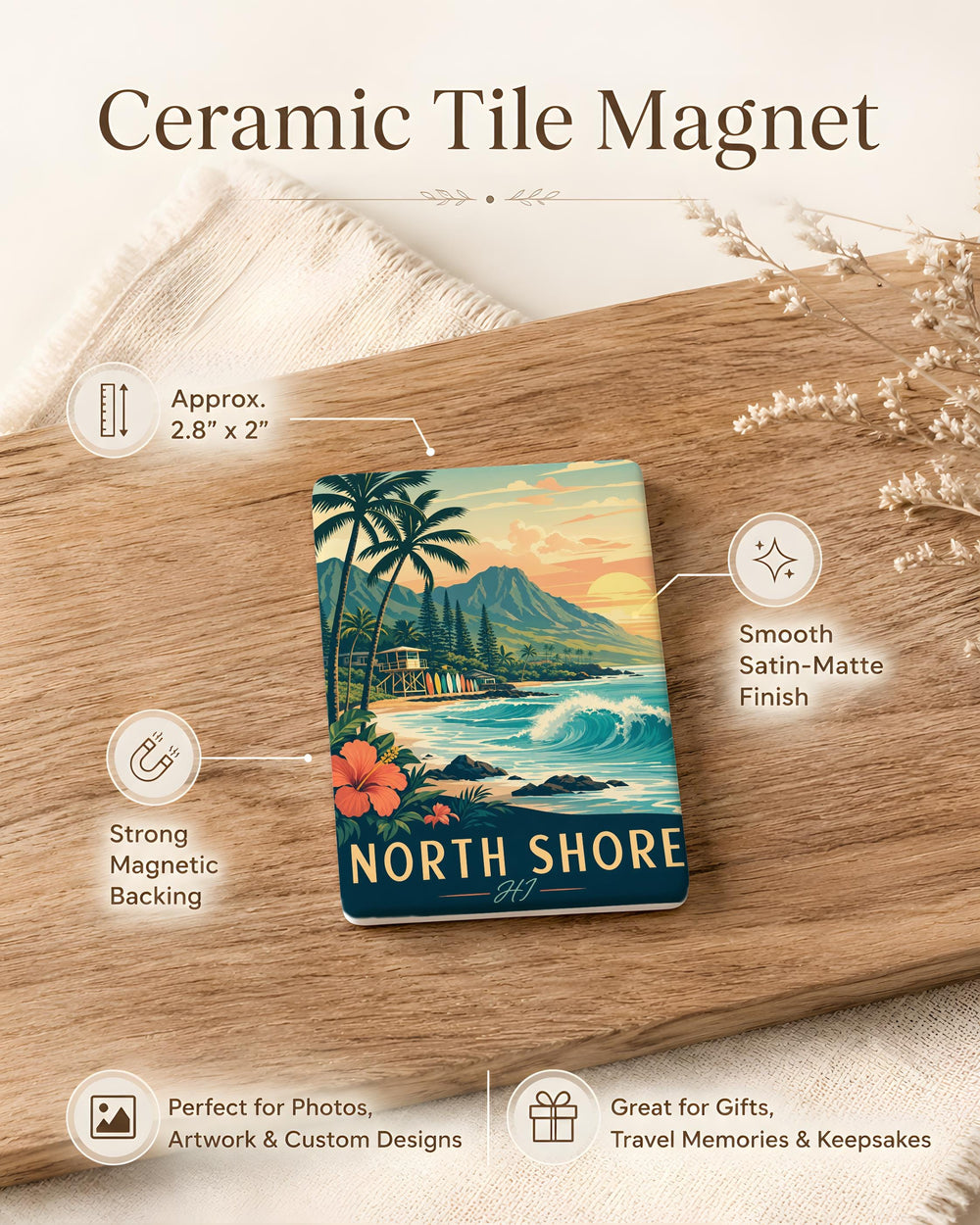 North Shore Hawaii Fridge Magnet, Oahu Island Souvenir Magnet, North Shore HI Travel Keepsake, Beach Vacation Gift