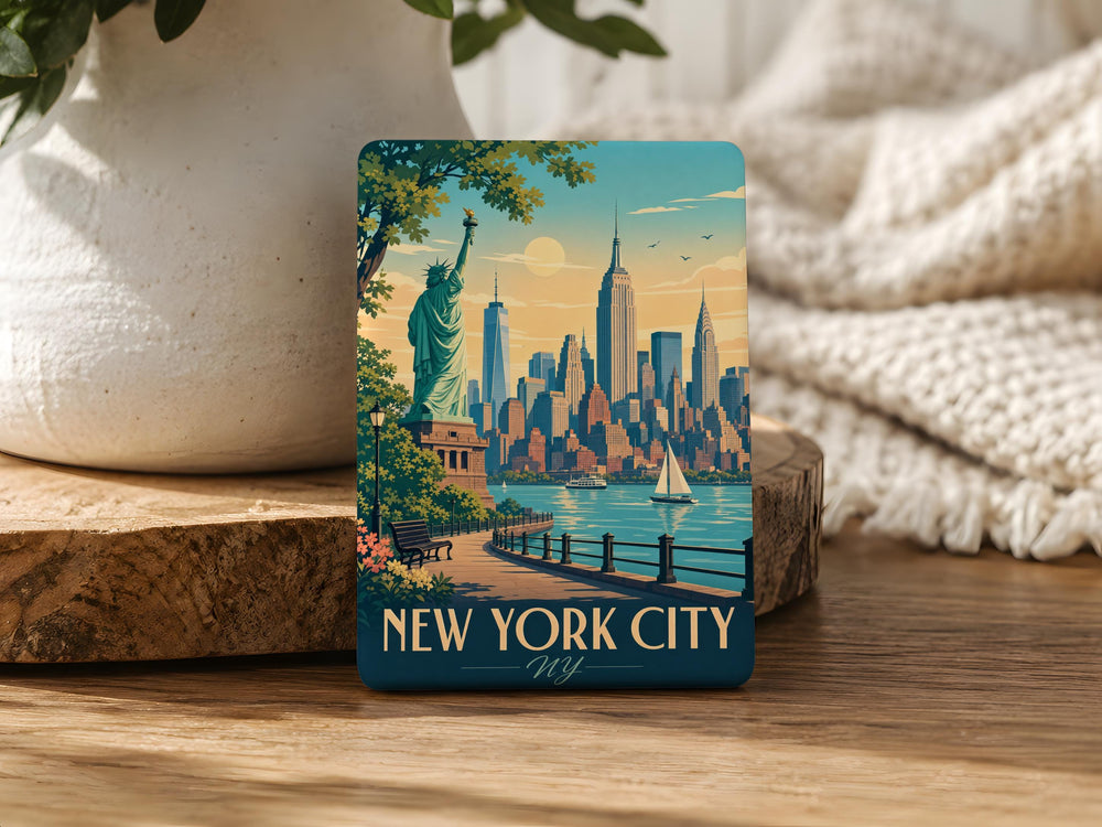 New York City NY Fridge Magnet, NYC Souvenir Magnet, Manhattan Skyline Landmark Travel Gift, New York State Magnet