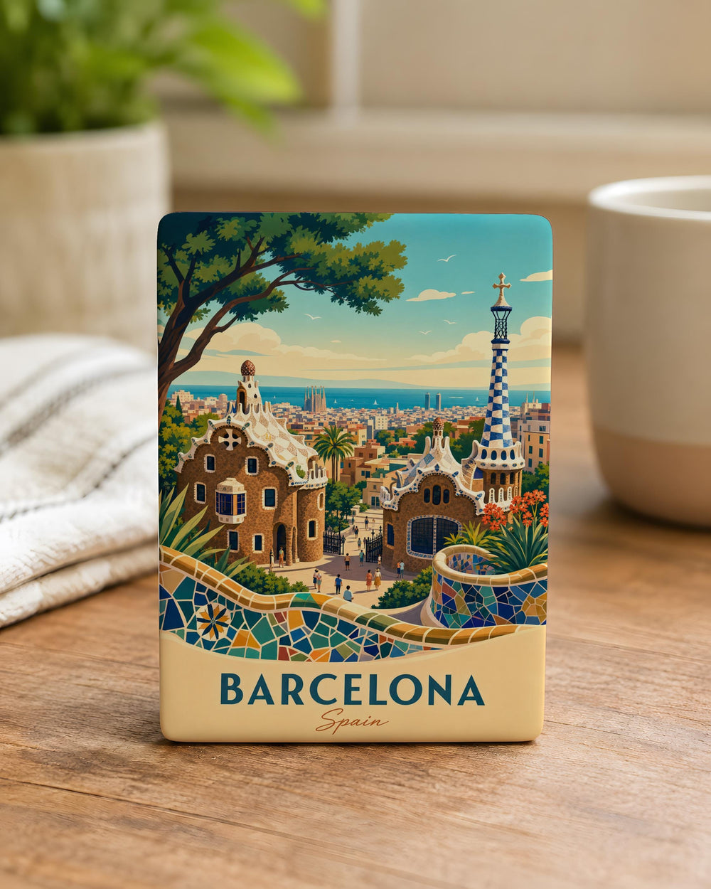 Park Güell Barcelona Fridge Magnet, Gaudí Mosaic Park Souvenir Magnet, Spain Travel Landmark Refrigerator Magnet