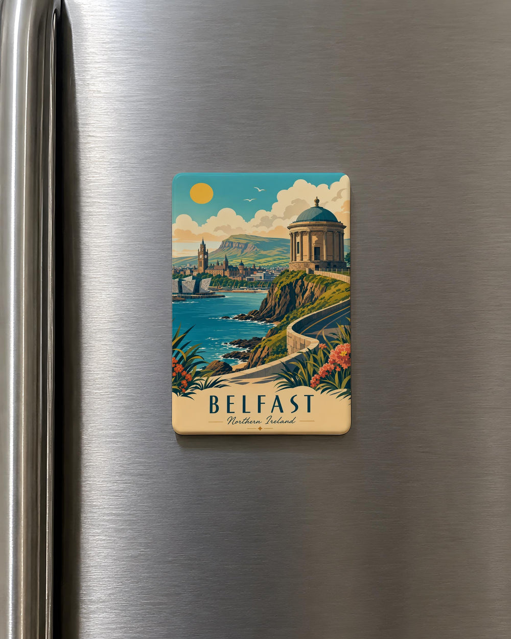 Northern Ireland Fridge Magnet, Belfast Landmark Souvenir, Giant’s Causeway Travel Keepsake, Irish Gift for Home Kitchen Decor
