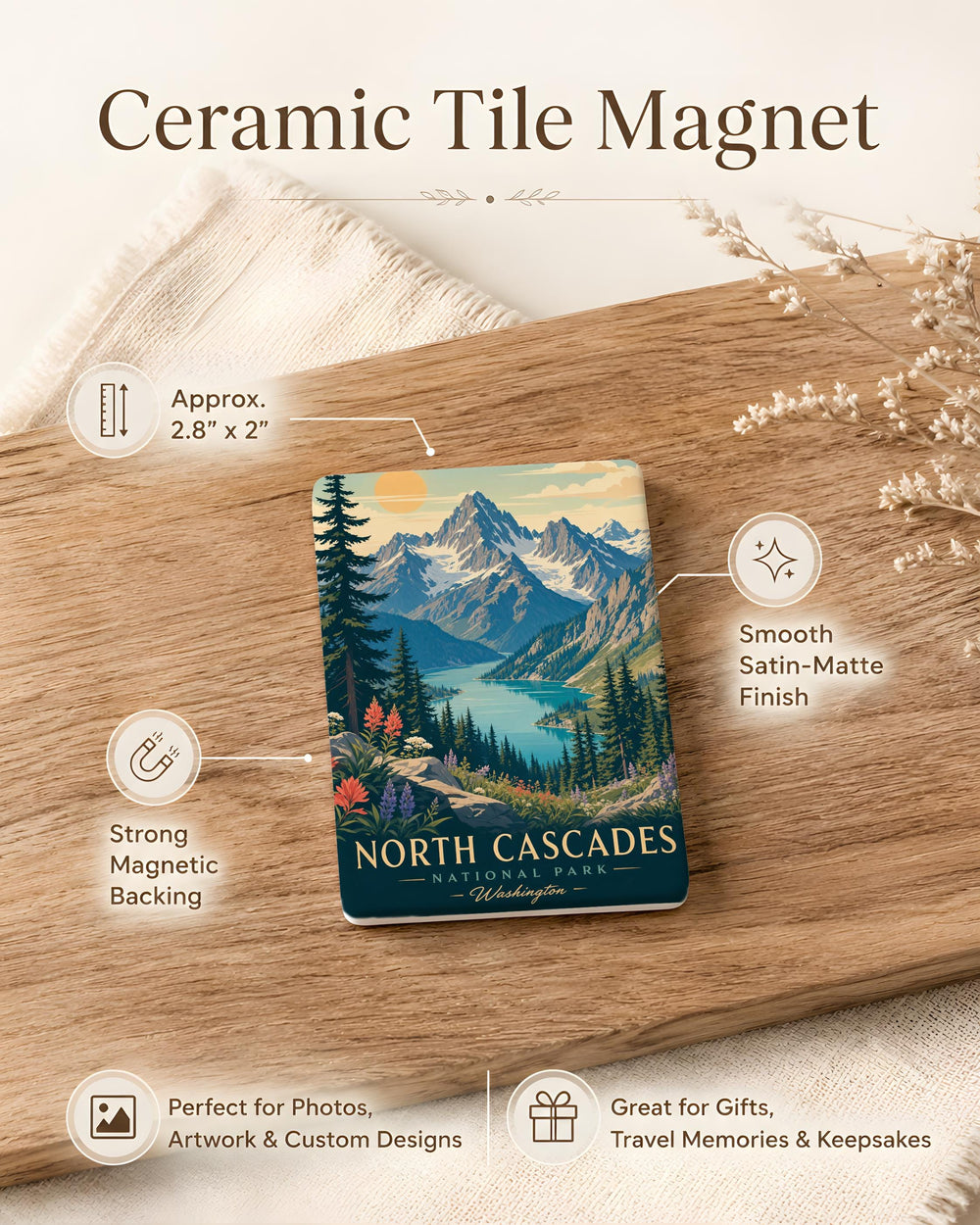 North Cascades National Park Fridge Magnet, Washington Mountains, Alpine Lakes, Scenic Wilderness Souvenir Magnet