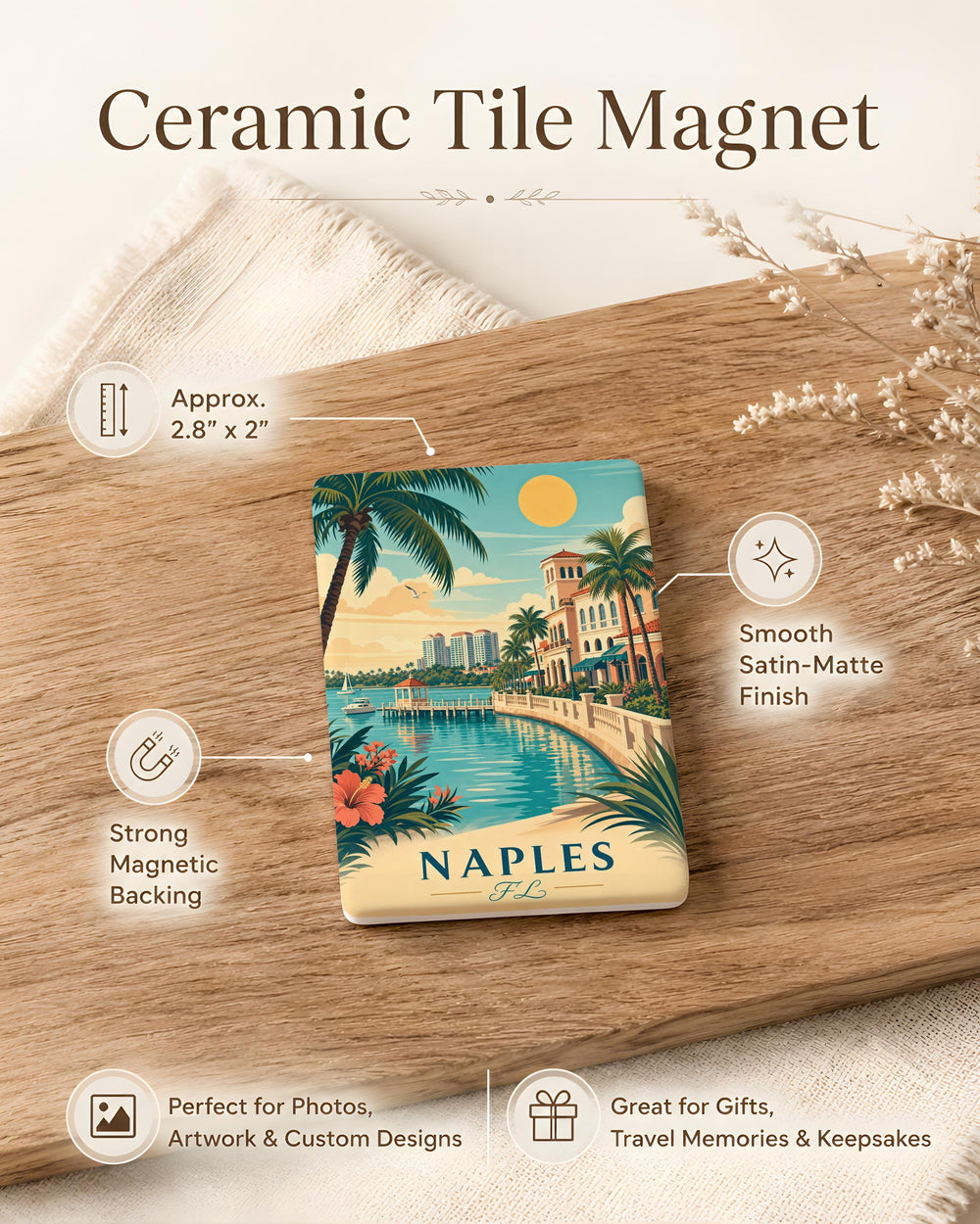 Naples Florida Fridge Magnet, Naples FL Souvenir Magnet, Naples Beach Vacation Travel Gift, Florida Gulf Coast Keepsake Magnet