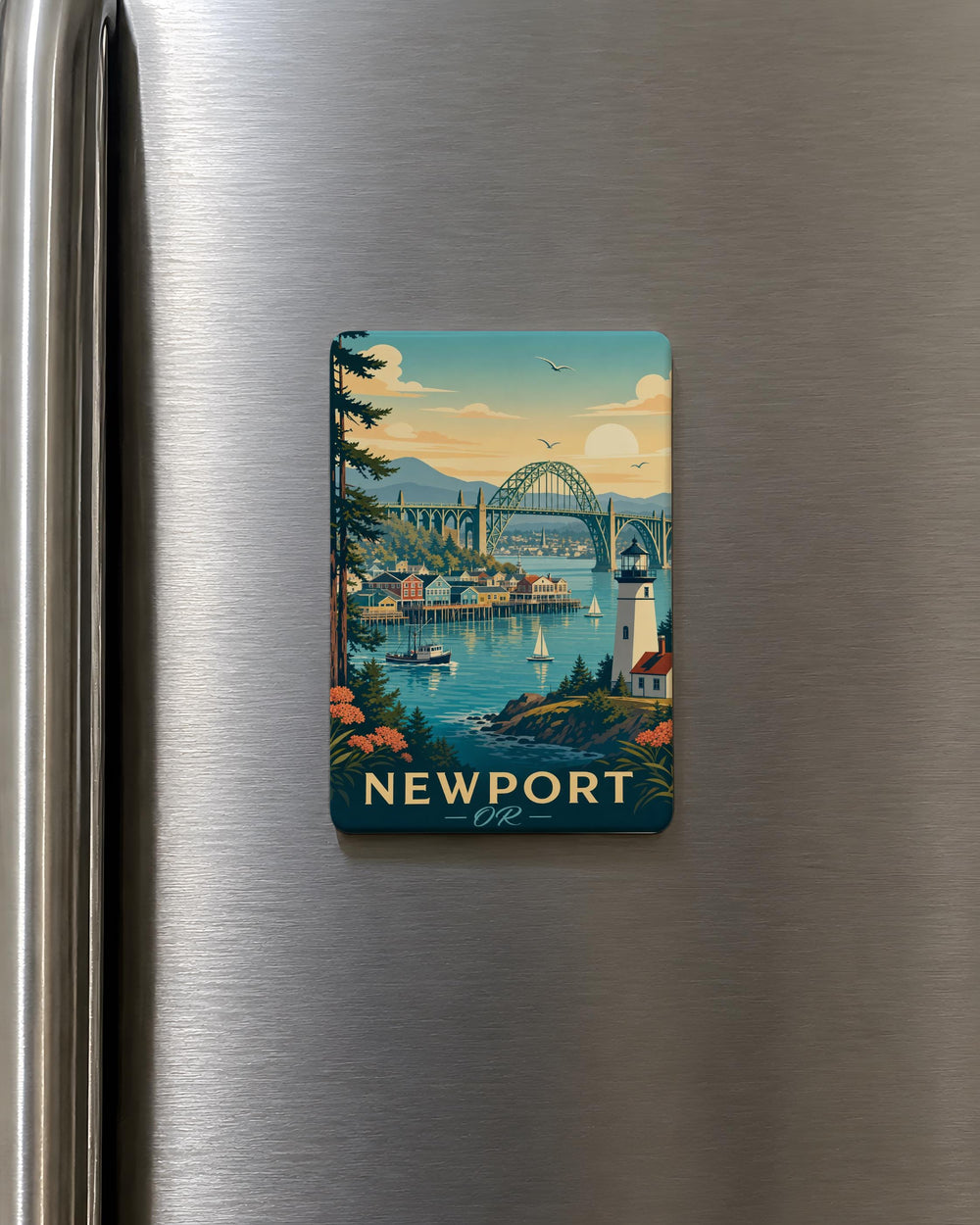 Newport Oregon Fridge Magnet, Newport OR Souvenir Magnet, Oregon Coast Travel Gift, Coastal Town Keepsake Magnet