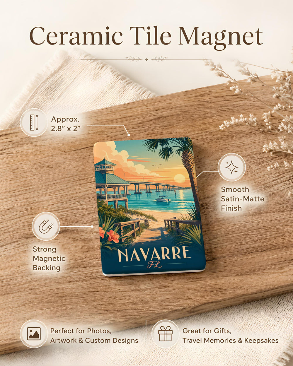 Navarre Florida Fridge Magnet, Navarre Beach Souvenir Magnet, Coastal Gulf Coast Travel Keepsake Magnet