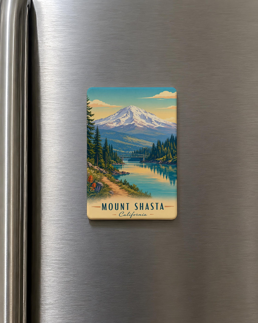 Mount Shasta Fridge Magnet, California Mountain Souvenir Magnet, Mount Shasta Landmark Refrigerator Magnet