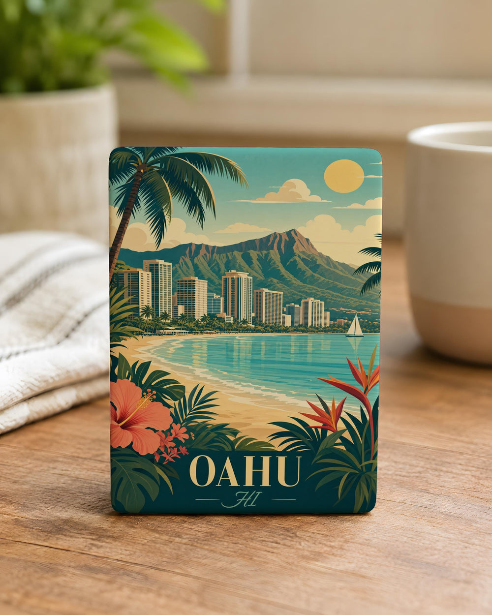 Oahu Hawaii Fridge Magnet, Oahu HI Souvenir Magnet, Hawaii Island Travel Gift, Oahu Vacation Keepsake, Honolulu Memorabilia Magnet