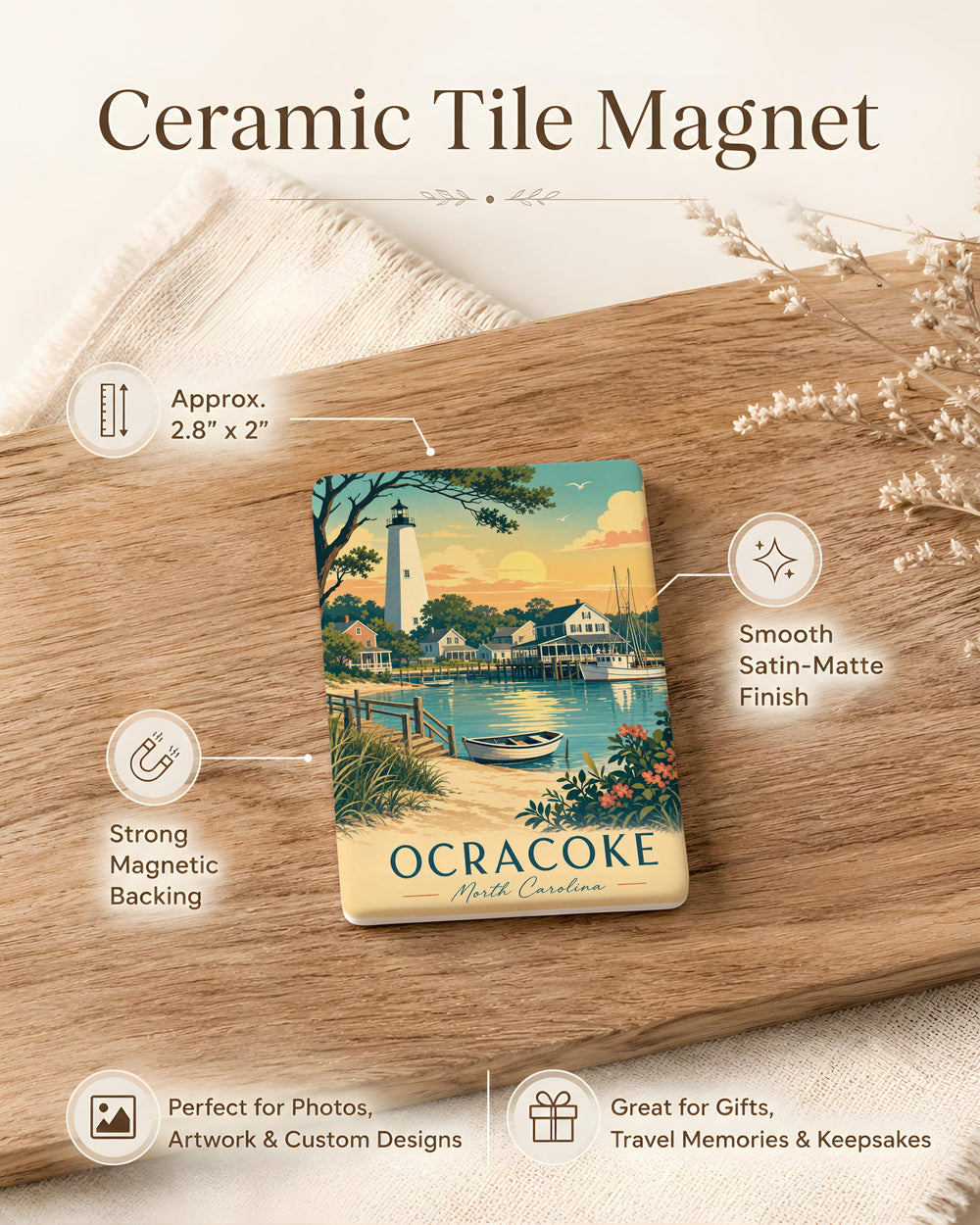 Ocracoke Fridge Magnet, Ocracoke Island Souvenir Magnet, North Carolina Outer Banks Travel Gift, Coastal Vacation Keepsake