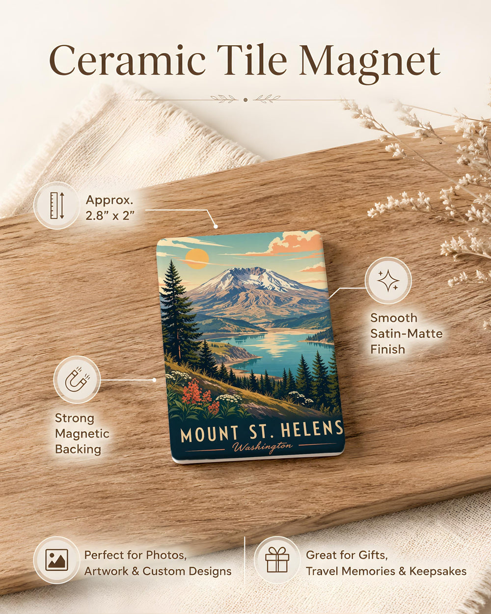 Mount St Helens Fridge Magnet, Washington Volcano Souvenir, Cascade Range Landmark, Pacific Northwest Travel Gift