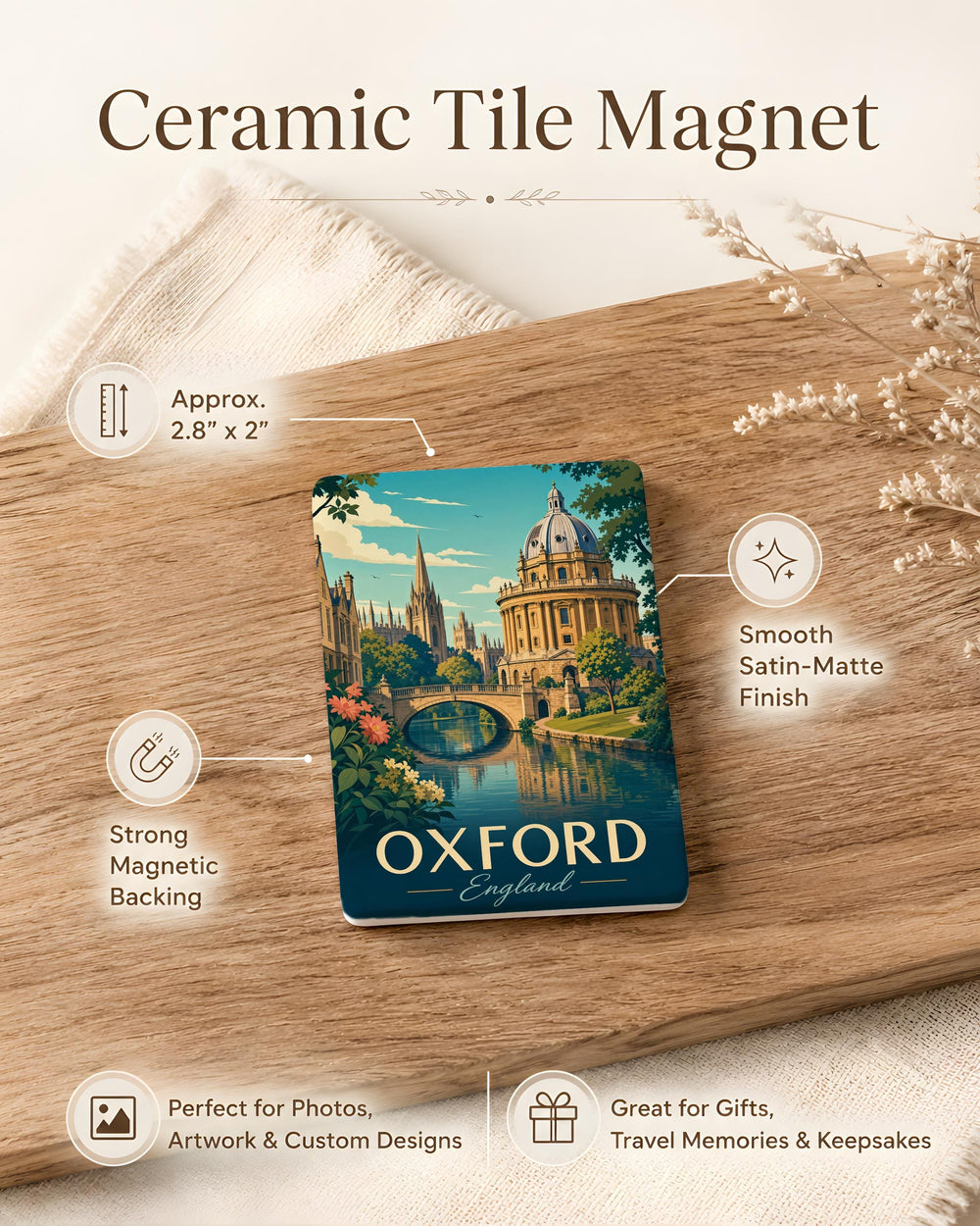 Oxford England Fridge Magnet, Oxford City Landmark Souvenir Magnet, Oxfordshire Travel Keepsake, UK Vacation Gift