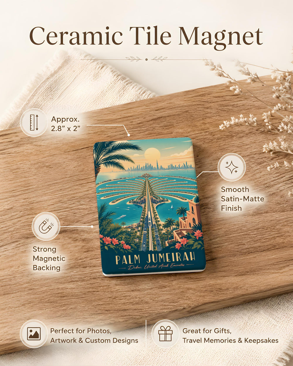 Palm Jumeirah Fridge Magnet, Dubai UAE Landmark Souvenir, Iconic Palm-Shaped Island Gift, Travel Keepsake Magnet