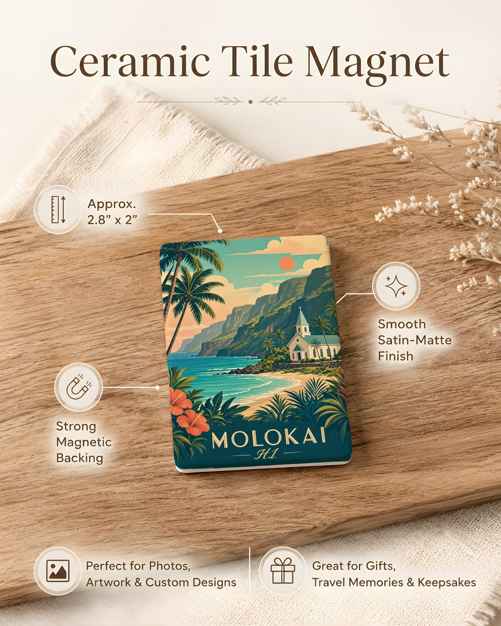 Molokai Hawaii Fridge Magnet, Molokai HI Souvenir Magnet, Hawaiian Island Travel Keepsake, Molokai Island Gift