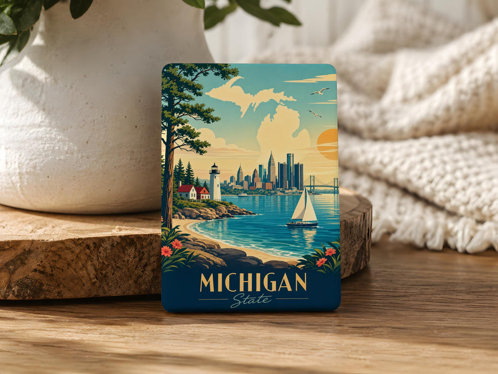 Michigan Fridge Magnet, Michigan State Souvenir Magnet, Great Lakes Michigan Travel Keepsake, Michigan Gift, USA State Magnet