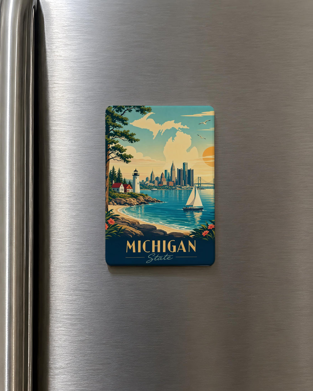Michigan Fridge Magnet, Michigan State Souvenir Magnet, Great Lakes Michigan Travel Keepsake, Michigan Gift, USA State Magnet