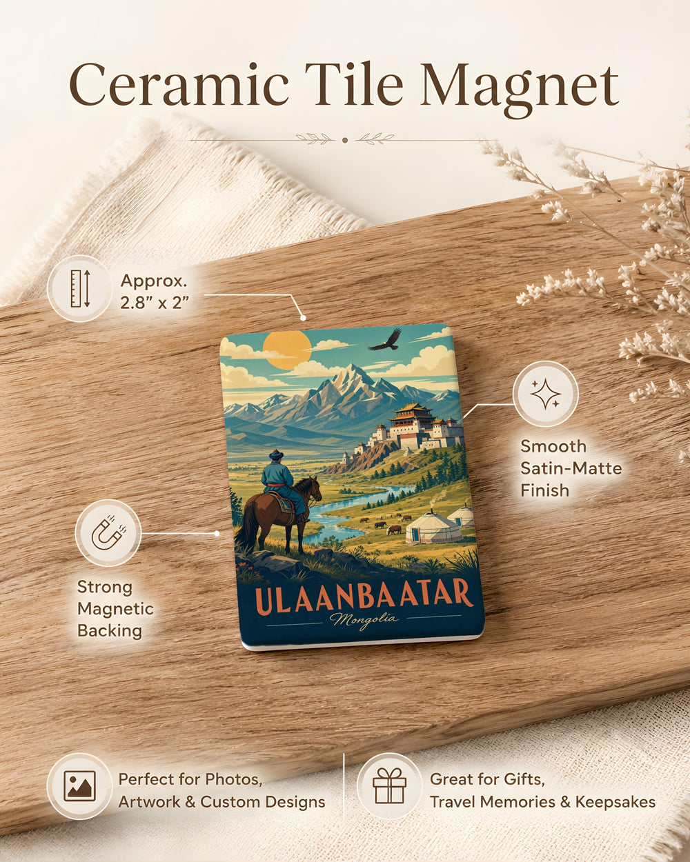 Mongolia Fridge Magnet, Mongolia Souvenir Magnet, Mongolia Travel Gift, Mongolia Map Magnet, Ulaanbaatar Magnet