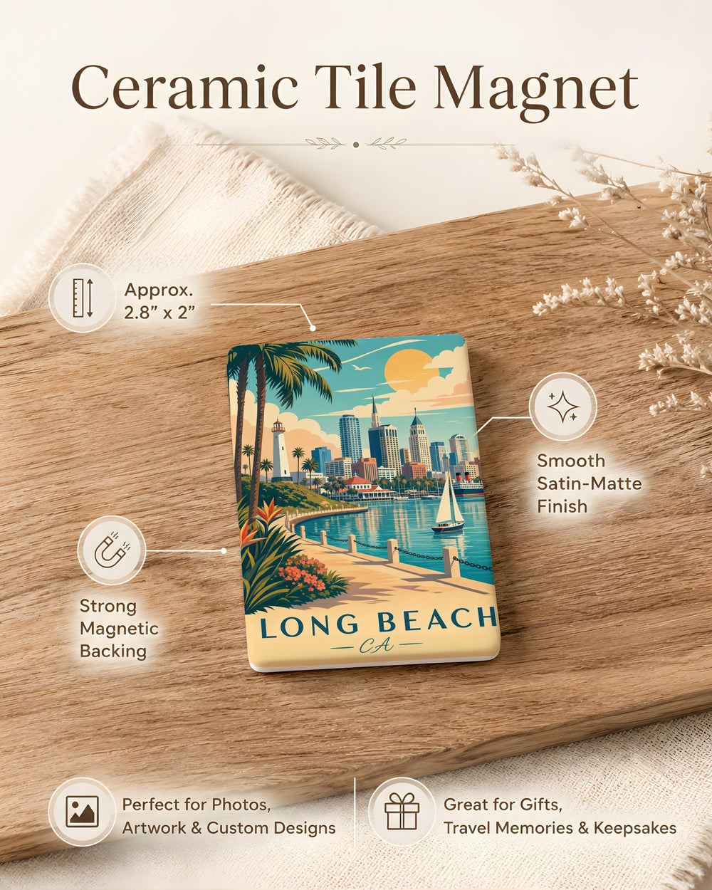 Long Beach CA Fridge Magnet, Long Beach California Souvenir Magnet, Beach City Travel Keepsake Magnet, Coastal Landmark Gift