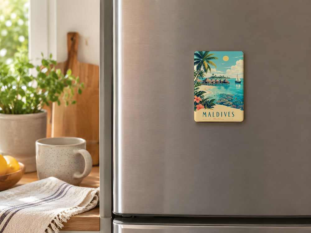 Maldives Fridge Magnet, Maldives Islands Souvenir Magnet, Tropical Beach Ocean Palm Trees Travel Gift Magnet